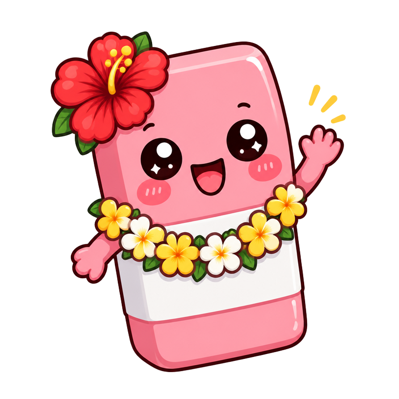 The Hawaiian eraser helper, waving and ready to help